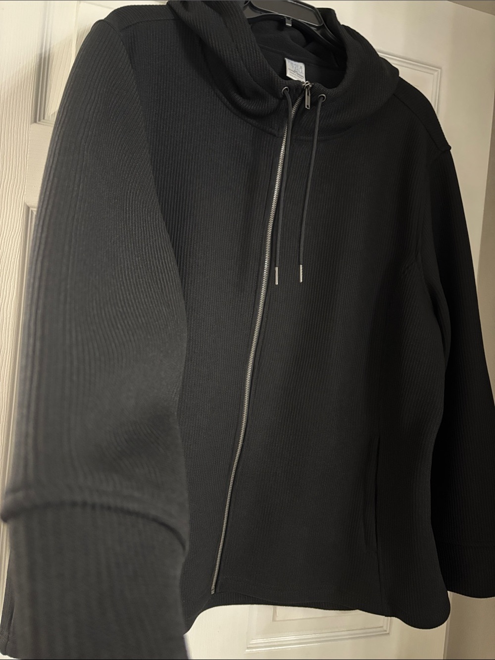 Time and Tru Black Ribbed Full-Zip Hooded Jacket Womans Plus 3X 24-26W